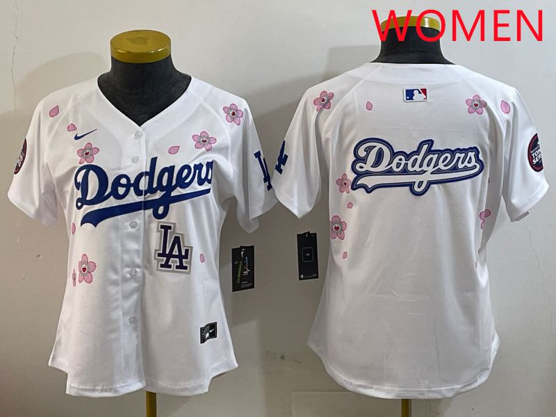 Women Los Angeles Dodgers Blank White Sakura Edition 2025 Nike MLB Jersey style 18->women mlb jersey->Women Jersey